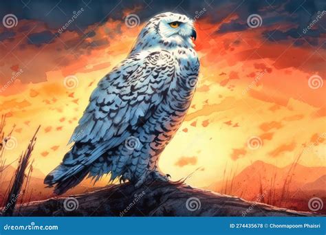Top 20 Snowy Owl Action Watercolor Predator Animals Wildlife. Stock Illustration - Illustration ...