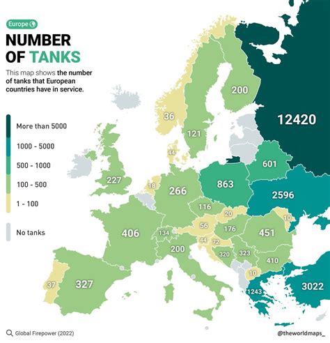How many tanks are in service in each European... - Maps on the Web
