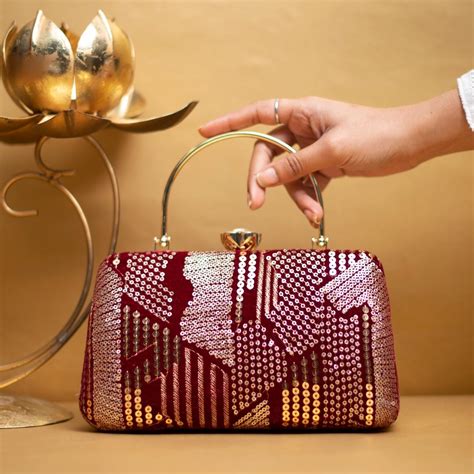 Red Sequins Multipattern Embroidery Party Clutch - Artklim