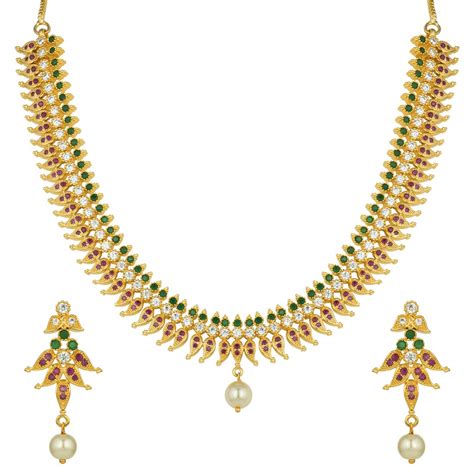 Buy Aheli South Indian Traditional CZ Designer Necklace Earrings ...
