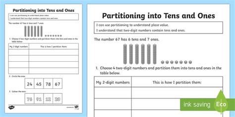 Place Value and Partitioning Worksheet | Teacher Made