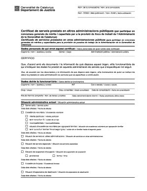 Fillable Online Certificat de serveis prestats en altres ...