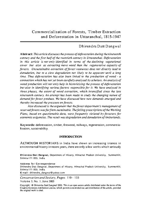 Commercialisation of Forests and Deforestation in Uttaranchal: A ...