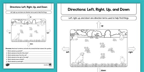 Directions: Left, Right, Up, and Down Worksheet