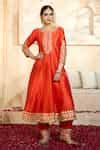 Buy Red Viscose Embroidery, Gota Patti Keyhole Neck Flower Anarkali Set ...