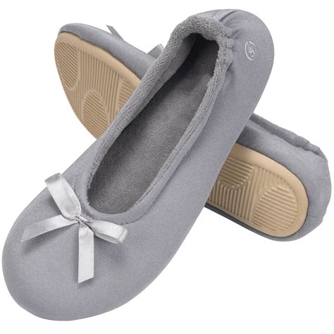 Everfoams Womens Satin Memory Foam Ballerina Slippers Cute House Shoes ...