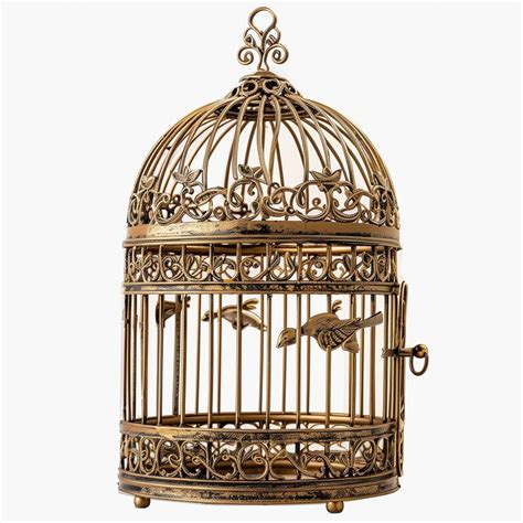 Golden vintage bird cage with flying birds | Premium Photo