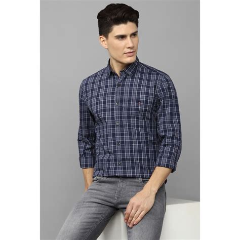 Buy Louis Philippe Men Navy Super Slim Fit Check Full Sleeves Casual ...