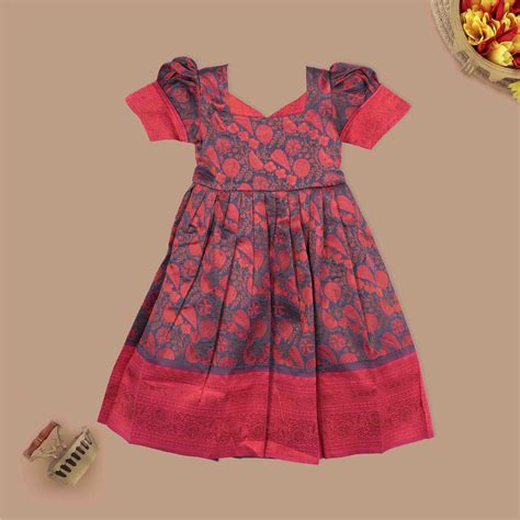 Girls Ethnic Frock – Silk Dress with Zari Border | Boon Babies – boonbabies