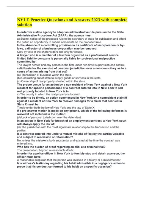 NYLE Practice Questions and Answers 2023 with complete solution - NYLE ...