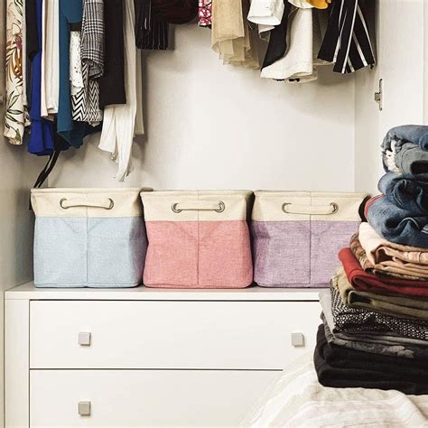 Buy Set of 3 Large Canvas Fabric Tweed Storage Organizer Cube Set W ...