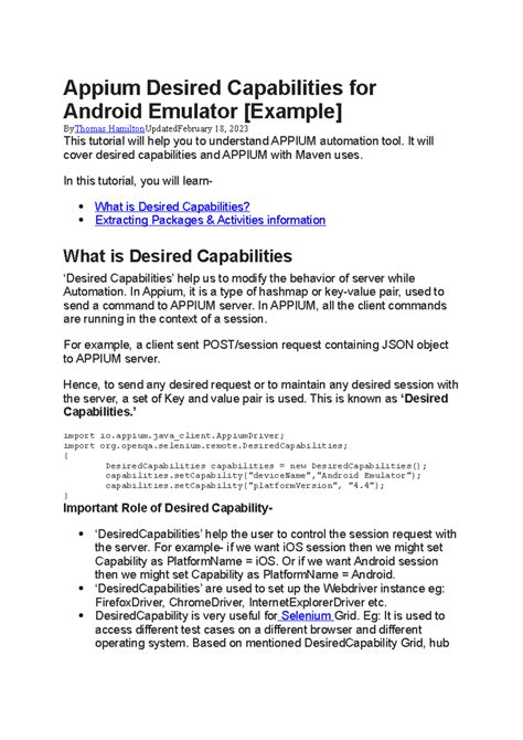 Appium Desired Capabilities for Android Emulator - Appium Desired ...