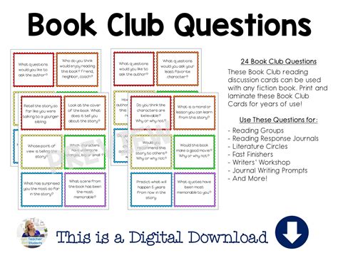 Printable Book Club Question Cards: 24 Book Club Discussion Questions ...