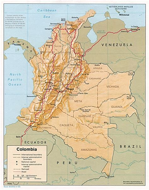 Grande mapa político y administrativo de Colombia con relieve, carreteras y principales ciudades ...