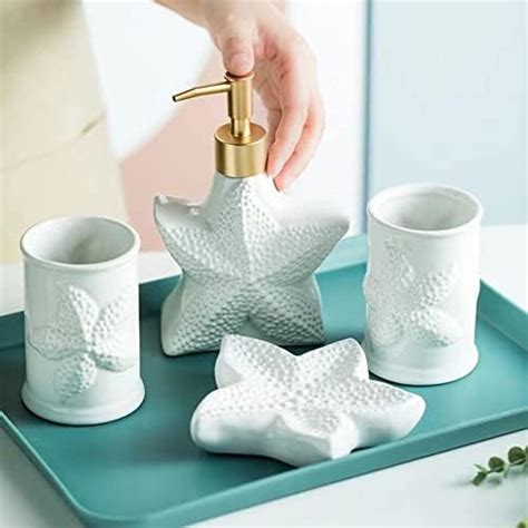 FabSeasons White 4 Pieces Bathroom Accessory Sets Includes Soap/Lotion ...