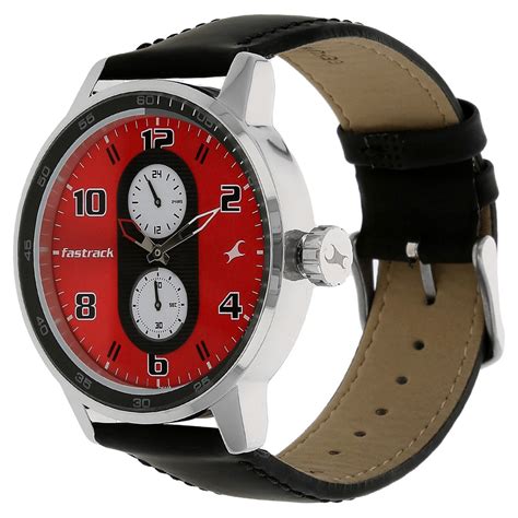 Buy Online Fastrack Quartz Analog Red Dial Leather Strap Watch for Guys ...