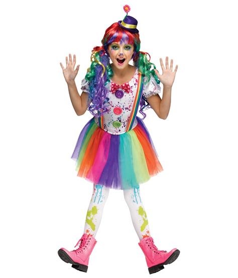 Crazy Rainbow Color Girls Clown Costume - Clown Costumes