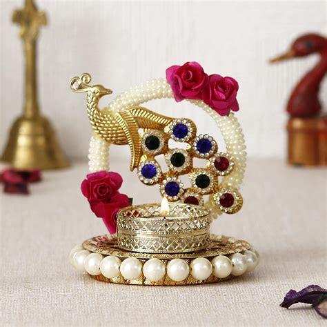 Buy eCraftIndia Metal Peacock Floral Decorative Tea Light Candle Holder ...