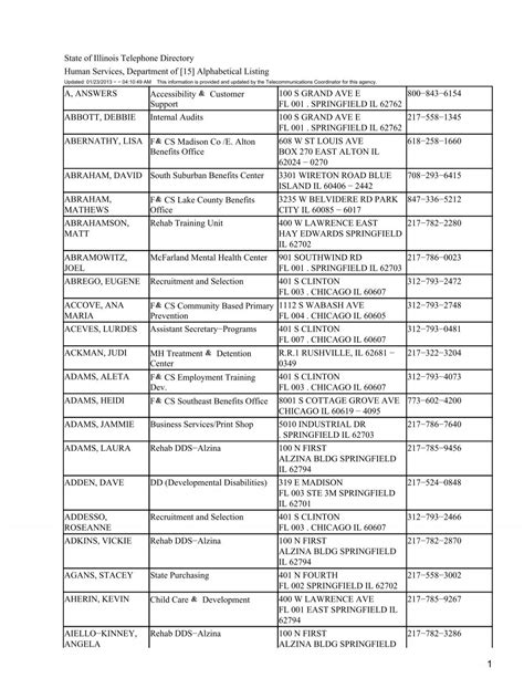 State of Illinois Telephone Directory Human Services, Department of ...
