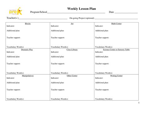 Teacher Weekly Lesson Plan | Templates at allbusinesstemplates.com
