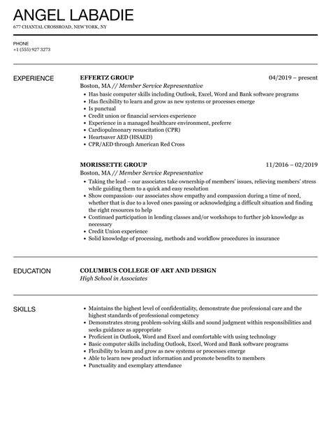 Member Service Representative Resume Samples | Velvet Jobs
