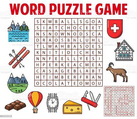 Switzerland And Swiss Items Word Search Puzzle Stock Illustration ...