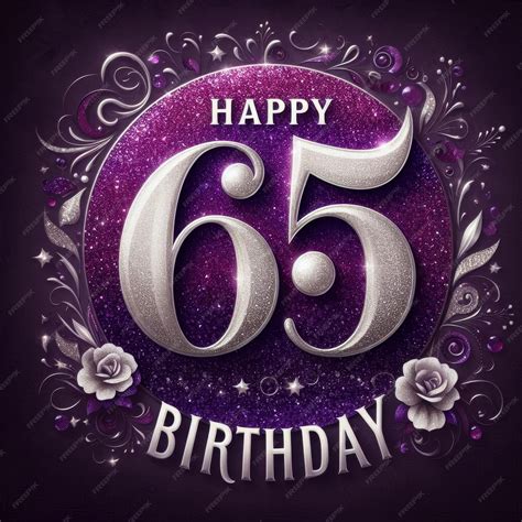 Elegant 65th birthday greeting with glittering numbers and floral ...