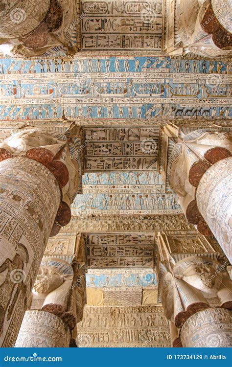 Beautiful Interior of the Temple of Dendera or the Temple of Hathor ...