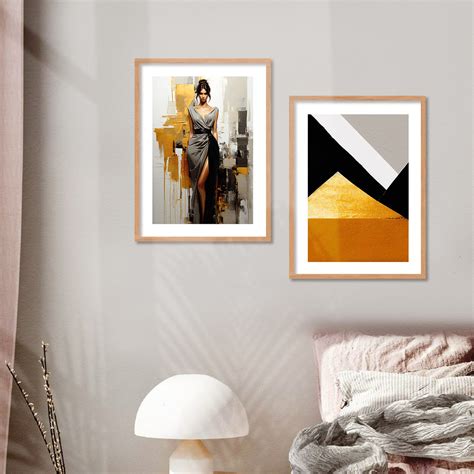 Black and Golden Modern Art Framed Painting Combo for Gallery Wall – Kotart