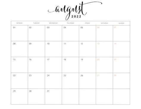 Free Printable August 2022 Calendars - World of Printables