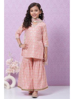 Buy Biba Onion Pink Embellished Kurta (set Of 3) Online