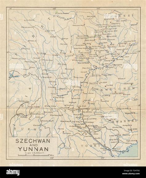 'Map of Yunnan & Szechwan Provinces'. Sichuan. Antique map. China 1924 old Stock Photo - Alamy