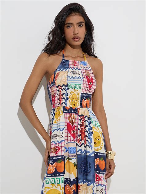 Buy LOV Multicolour Printed Cotton-Blend A-Line Dress from Westside