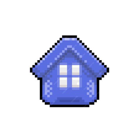 Blue home with window in pixel art style | Premium Vector
