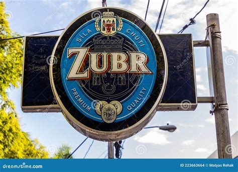 LAS TERRENAS, DOMINICAN REPUBLIC - DECEMBER 3, 2018: Zubr Beer Sign in ...