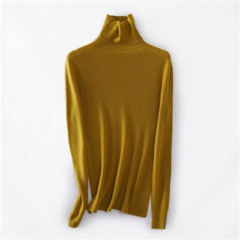 Ladies Lightweight Autumn Winter 1*1 Ribbed Turtleneck Merino Wool ...