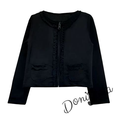 Детско горнище за момиче с къдрички с цип в черно 551397 | Doniceta.com