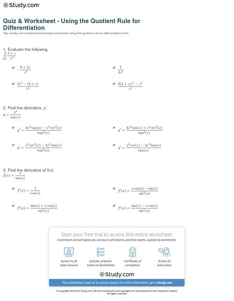 Product And Quotient Rule Worksheet - E-streetlight.com