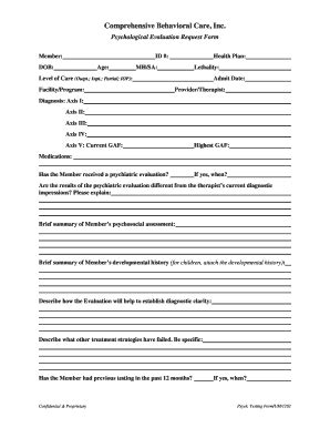 Fillable Online Psychological Evaluation Request form MichiganIndiana ...