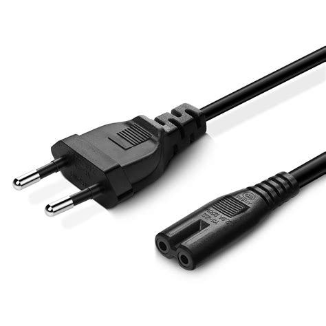 Power Cable European 2 Pole Euro Plug (Type C) to IEC C7 Figure 8 Cord (2M) (Black) Connector ...