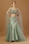 Buy Green Net, Crepe Stones, Cut Work, Beads Fish Lehenga Embroidered ...