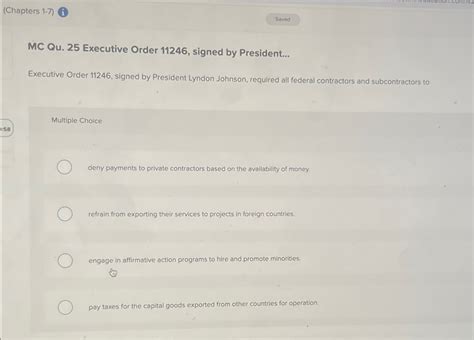 Solved (Chapters 1-7) ﻿iMC Qu. 25 ﻿Executive Order 11246, | Chegg.com