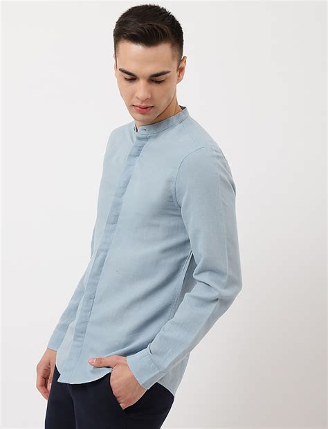 Buy Linen Mix Plain Mandarin Collar Shirt at Marks & Spencer