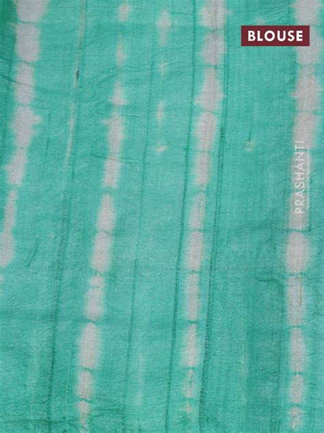Pure tussar silk saree off white and teal green with allover embroider ...