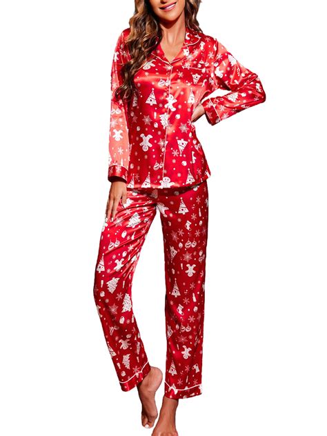 Avidlove Women Satin Pajama Set Silky Long Sleeve Sleepwear Christmas ...