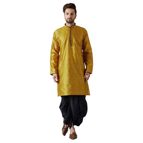 SOJANYA (Since 1958 Men's Gold & Black Silk Dhoti Kurta Set, Size: M ...