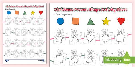 Christmas Present Shape Activity Sheet (teacher made)