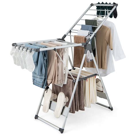 Costway 2-Layer Space-saving Aluminum Drying Rack Collapsible Clothes ...