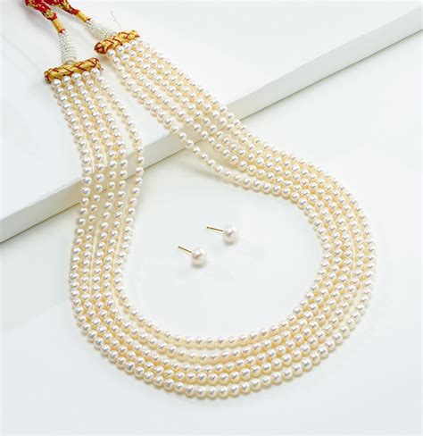 White 5 Strand Translucent Fancy Pearl Necklace Set – Shobitam India