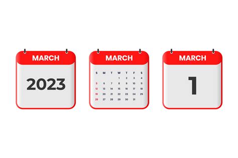 March 2023 calendar design. 1st March 2023 calendar icon for schedule ...